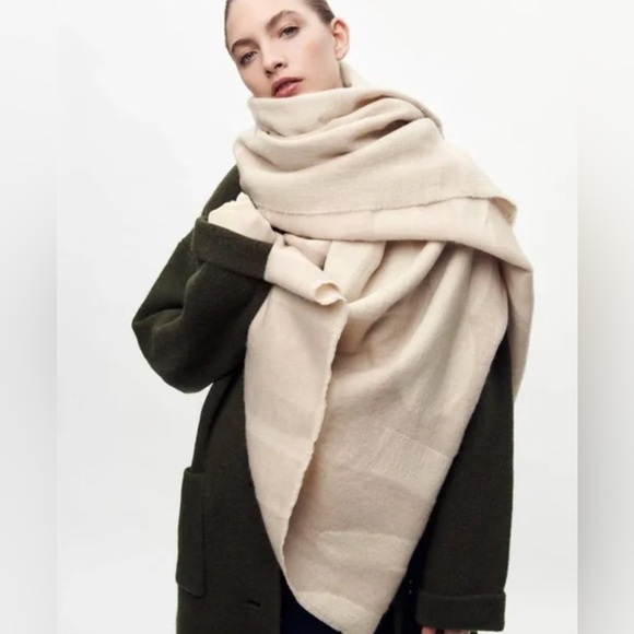 Zara WOOL BLEND JACQUARD SCARF. Taupe Brown. One Size. New with Tags. - Picture 3 of 5